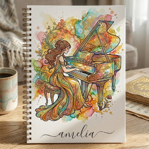 Caderno Espiral Piano de Cauda Feminino Personalizado Artístico Co