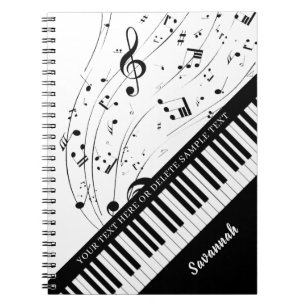 Caderno Espiral Piano de Notas de Música Personalizadas Nome do Sc