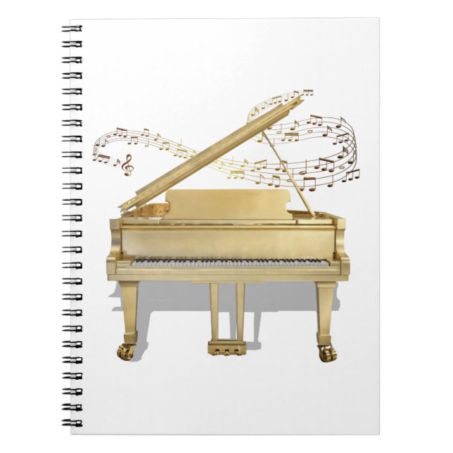 Caderno Espiral Piano ouro Reproduzindo Notebook Musical Spiral (Frente)