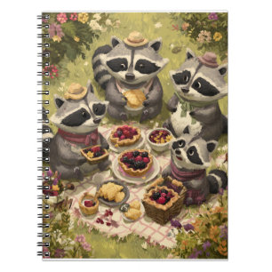 Caderno Espiral Picnic charmoso raccoon no campo
