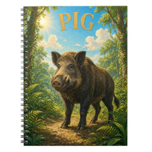 Caderno Espiral Pig Fern Woodland Aquarela GeoSaga