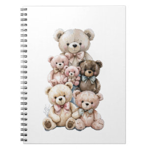 Caderno Espiral Pilha de Ursinhos de Pelúcia Pastel Adorável