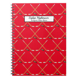 Caderno Espiral Pilhas de hóquei|MVP - Nome vermelho do padrão| Ob