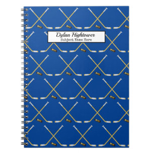 Caderno Espiral Pilhas de hóquei MVP Puck Padrão Blue Name Assu