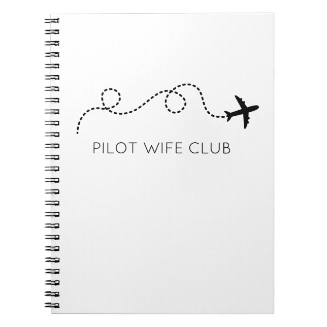 Caderno Espiral PILOTO WIFE CLUB Voadora Avião Negro Branco (Frente)