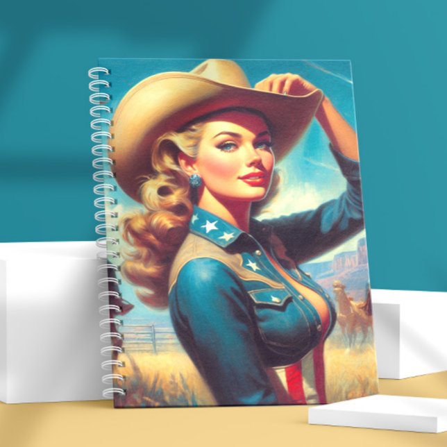 Caderno Espiral Pin-up de Rodeio Vintage (Criador carregado)