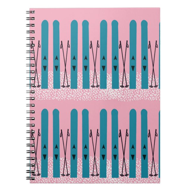 Caderno Espiral Pincéis azuis no notebook rosa (Frente)