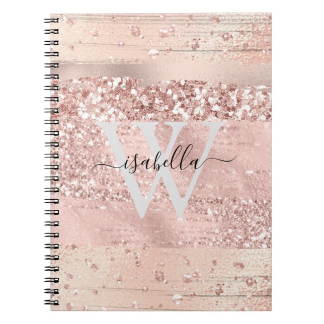 Caderno Espiral Pinceladas de Pincel em Dourado Rosa com Brilho Mo (Frente)