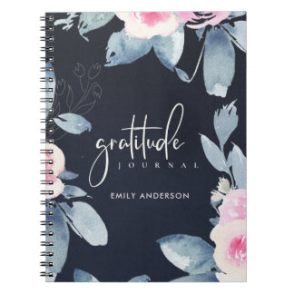 CADERNO ESPIRAL PINCO DO MARINHO GRATITUDE FLORAL AZUL AZUL