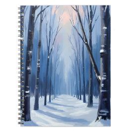 Caderno Espiral Pine Forest Winter Woodland Watercolor Painting
