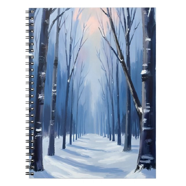Caderno Espiral Pine Forest Winter Woodland Watercolor Painting (Frente)