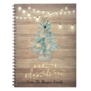 Caderno Espiral Pine Tree,String Lights,Wood Christmas