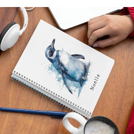 Caderno Espiral Pinguim Aquarela Ártico Azure, personalizado