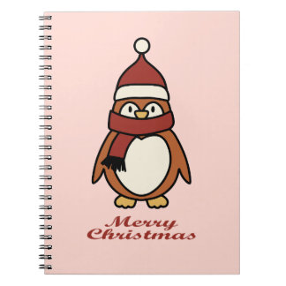Caderno Espiral pinguim bonitinho de natal feliz