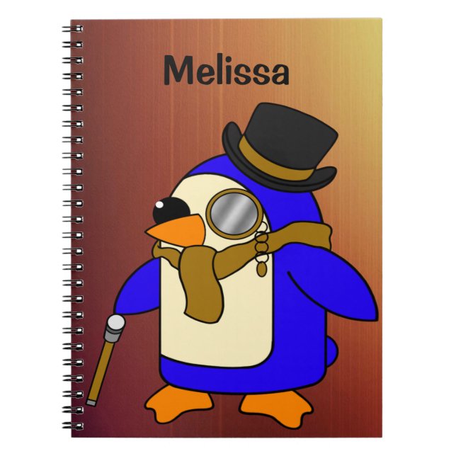 Caderno Espiral Pinguim de desenho animado fofo marrom claro (Frente)