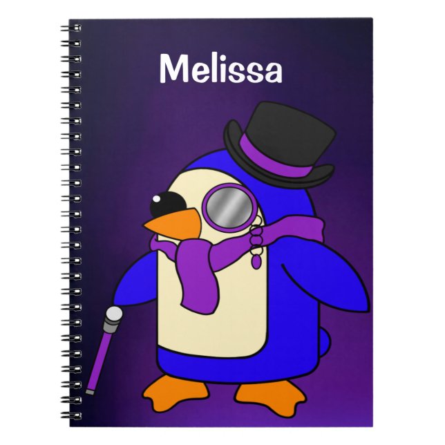 Caderno Espiral Pinguim de desenho animado fofo roxo profundo (Frente)