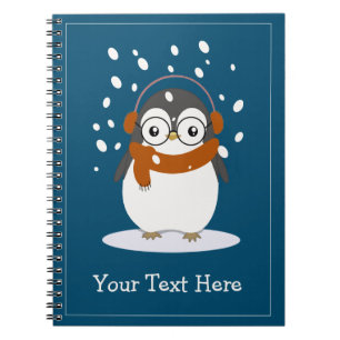 Caderno Espiral Pinguim de Escarpo Bonito com Óculos no Texto Per