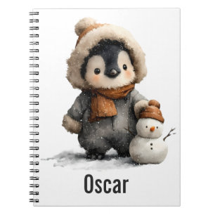 Caderno Espiral Pinguim de Inverno com Desenho de Boneco de Neve