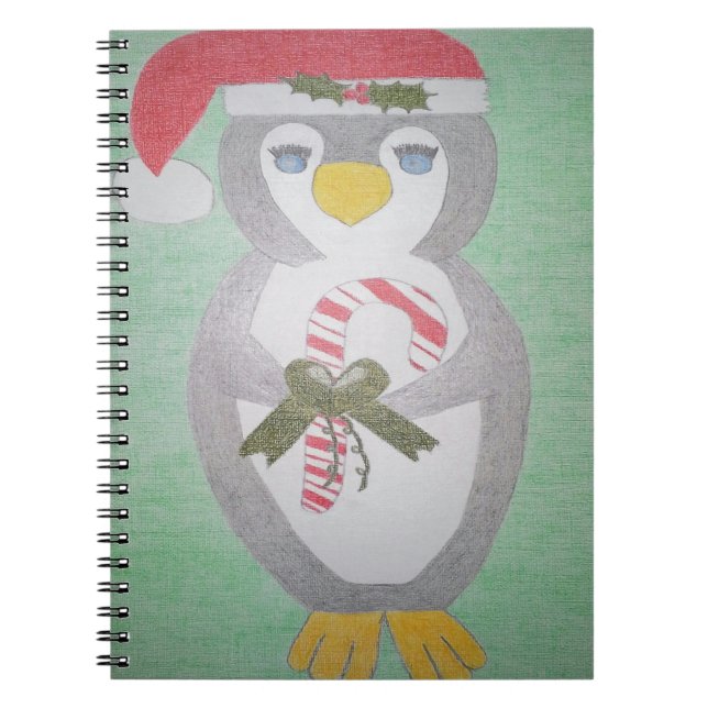 Caderno Espiral Pinguim de Natal bonito (Frente)