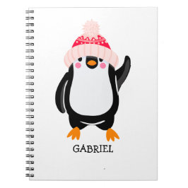 Caderno Espiral Pinguim de Natal Gelado Personalizado em Chapéu Ve