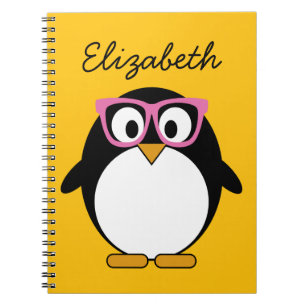 Caderno Espiral Pinguim do hipster - rosa bonito do amarelo dos