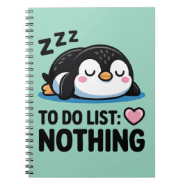 Caderno Espiral pinguim fofo dormindo, lista de tarefas nada