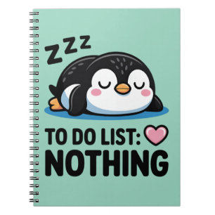 Caderno Espiral pinguim fofo dormindo, lista de tarefas nada