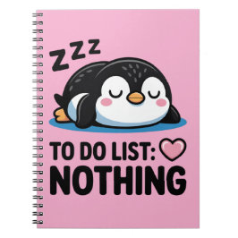 Caderno Espiral pinguim fofo dormindo, lista de tarefas nada