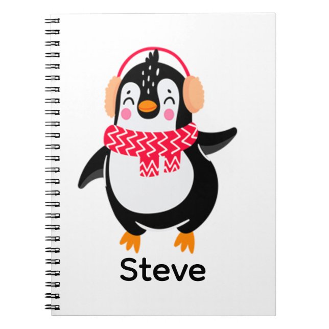 Caderno Espiral Pinguim Jolly Natal em Scarf com Malgas (Frente)