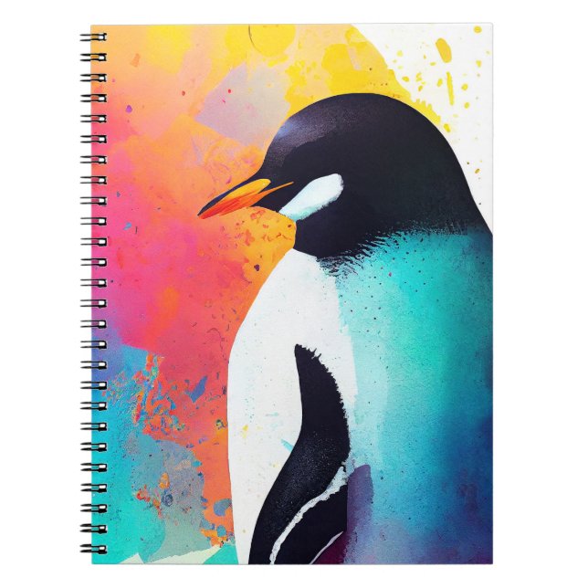 Caderno Espiral Pinguim Natureza Selvagem Pintura De Cor Animal (Frente)