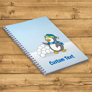 Caderno Espiral Pinguim pequeno com bolas de neve balançando