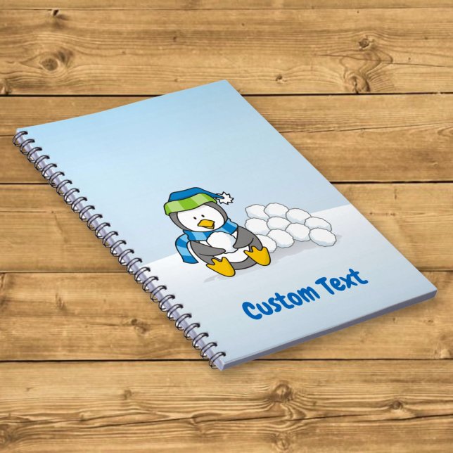 Caderno Espiral Pinguim pequeno sentado com bolas de neve (Criador carregado)