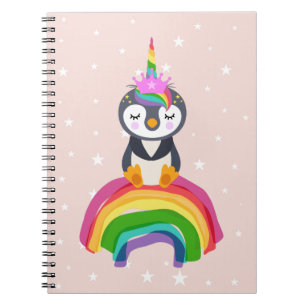 Caderno Espiral Pinguim unicórnio