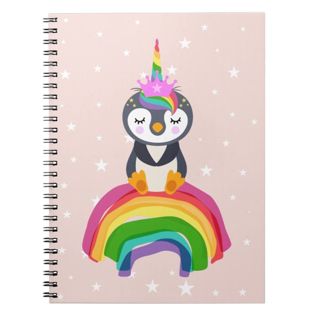 Caderno Espiral Pinguim unicórnio (Frente)