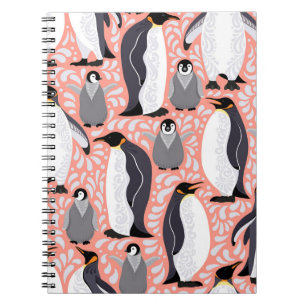 Caderno Espiral Pinguins imperadores, filhotes, padrão decorativo 