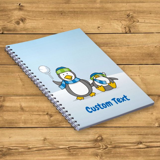 Caderno Espiral Pinguins jogando bolas de neve (Criador carregado)