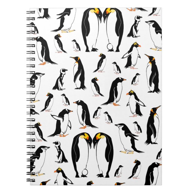 Caderno Espiral Pinguins - padrão preto e branco (Frente)
