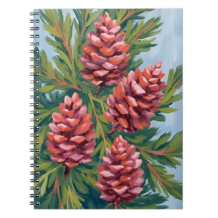 Caderno Espiral Pinhas de Inverno Pintura em Aquarela da Naturez