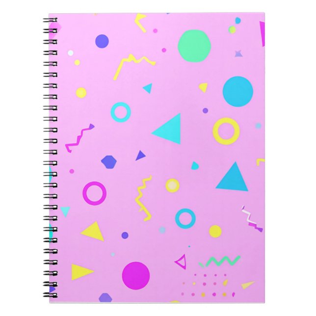 Caderno Espiral Pink 80s Memphis Geometric Pattern (Frente)