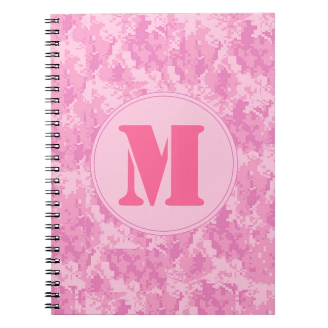 Caderno Espiral Pink ACU Camo Camouflag Monograma Nota Inicial (Frente)