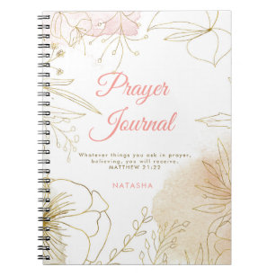 Caderno Espiral Pink and Gold Illustrated Floral Prayer Journal