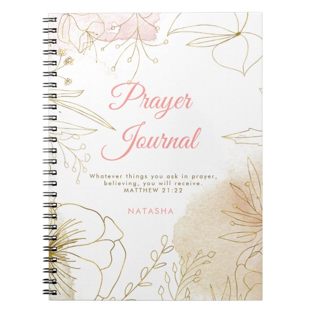 Caderno Espiral Pink and Gold Illustrated Floral Prayer Journal (Frente)