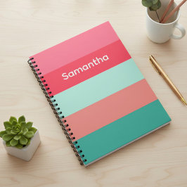 Caderno Espiral Pink and Green Custom Color Block Striped Notebook