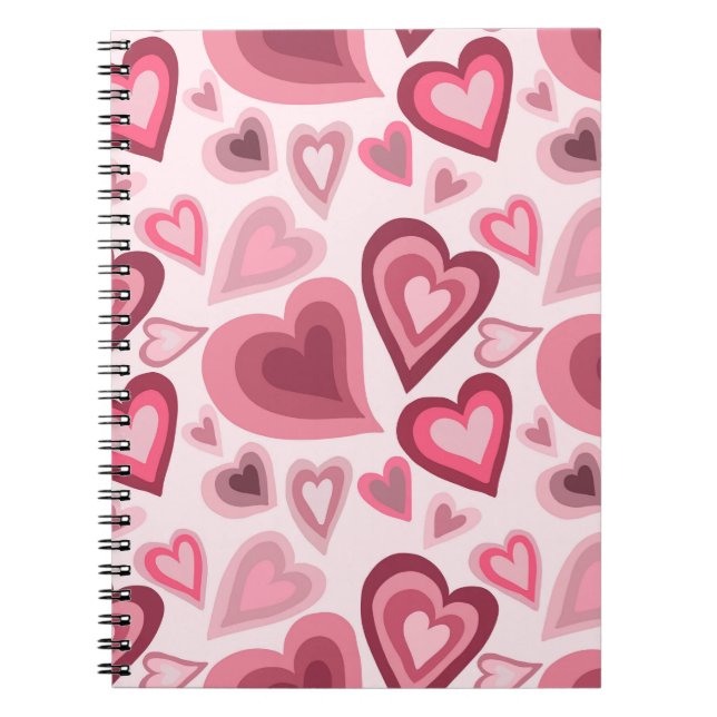 Caderno Espiral Pink and Red Layered Heart Pattern (Frente)