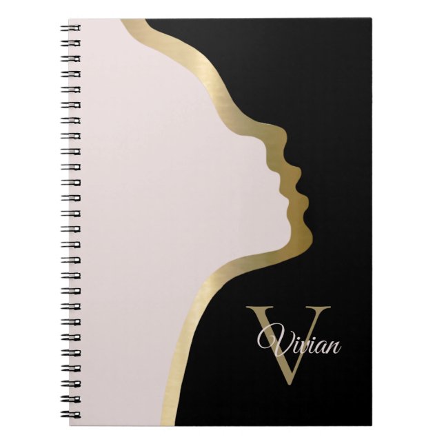 Caderno Espiral Pink Black And Gold Face Monogram Name (Frente)