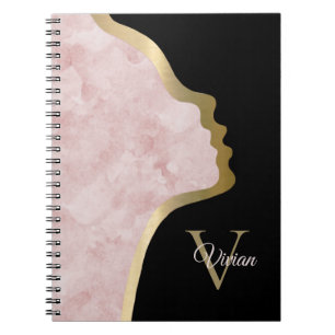 Caderno Espiral Pink Black And Gold Face Monogram Name