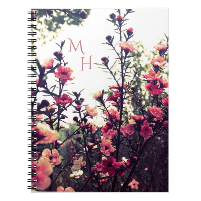 Caderno Espiral Pink Blossom Wild Flowers Meadow Monogram (Frente)