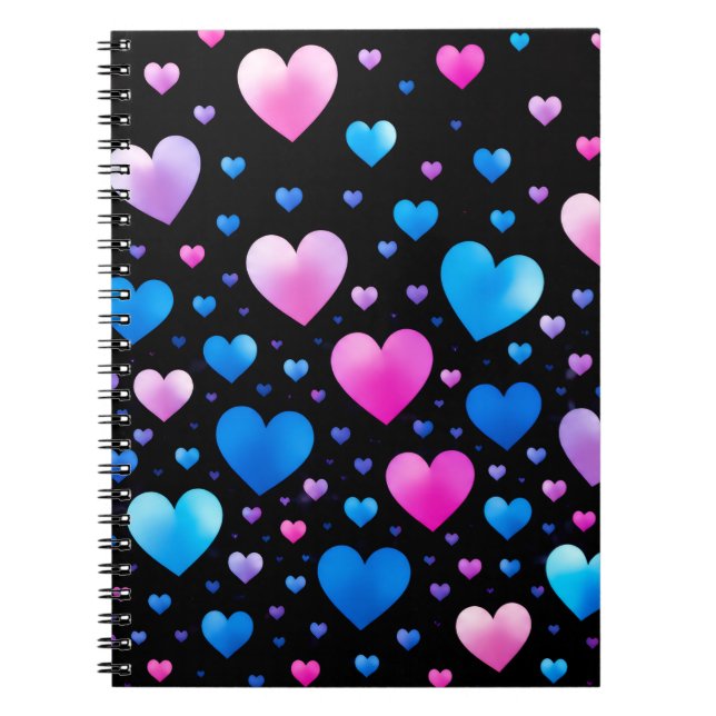 Caderno Espiral Pink & Blue Glowing Hearts  (Frente)