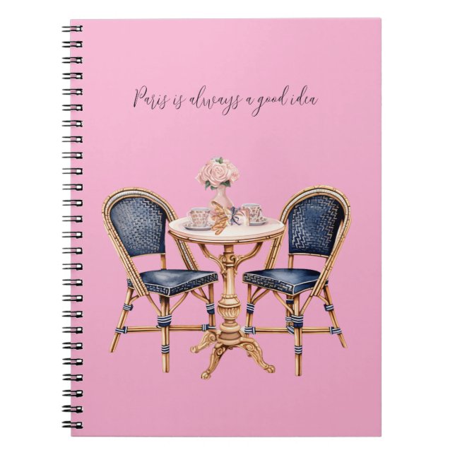 Caderno Espiral Pink Blue Paris Table Baguettes (Frente)
