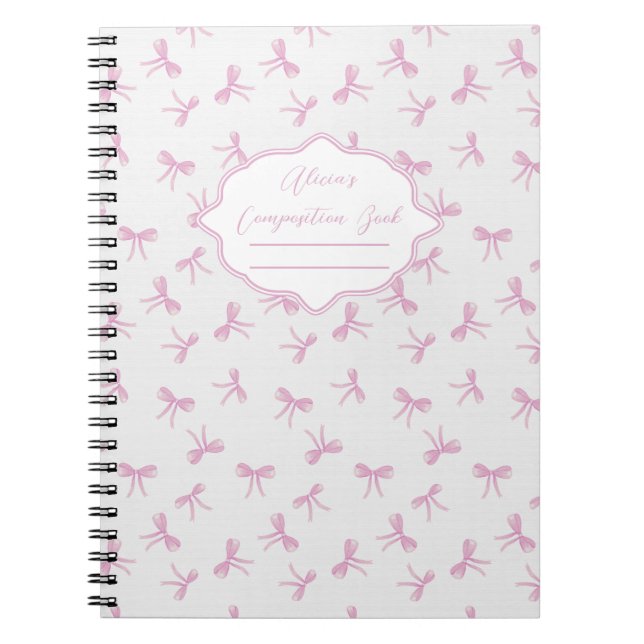 Caderno Espiral Pink bow Frilly Coquette Personalized Composition (Frente)